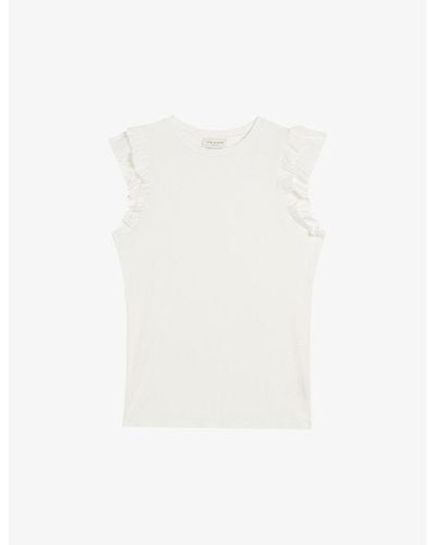 Ted Baker Marhlou Double-frill Stretch-knitted Top - White