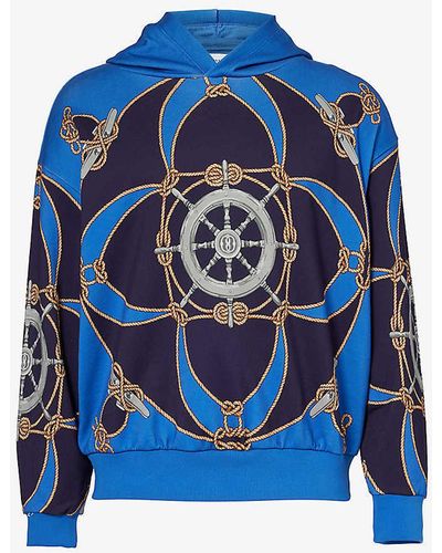 Bally Graphic-pattern Organic Cotton-jersey Hoody - Blue