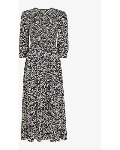 Whistles Cheetah-print Shirred Woven Midi Dress - Multicolour