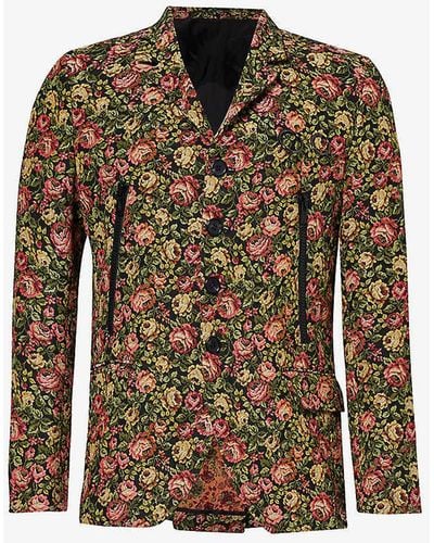 Undercover Floral-pattern Jacquard-texture Woven-blend Blazer - Brown