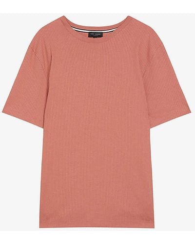 Ted Baker Rakes Ribbed Crewneck Cotton T-shirt - Pink