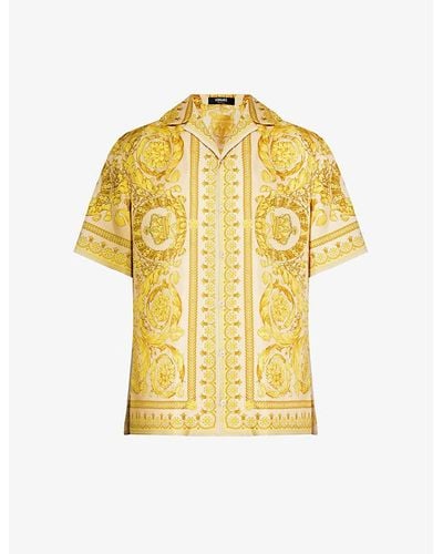Versace Baroque-print Camp-collar Silk Shirt - Yellow