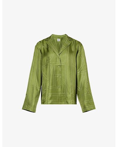 Totême Monogram Oversized Silk-twill Shirt - Green