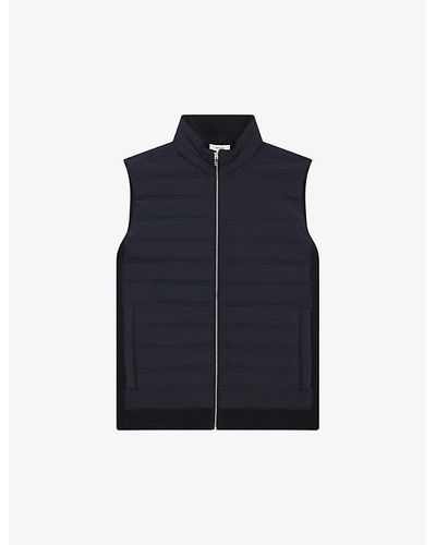 Reiss William Padded Pu And Knitted Gilet - Blue