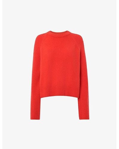 Whistles Anna Ribbed-sleeve Stretch-knit Sweater - Red