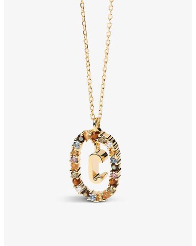 Pdpaola Initial C 18ct Yellow -plated Sterling-silver And Semi-precious Stones Pendant Necklace - Metallic