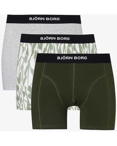 Björn Borg Logo-waistband Pack Of Three Organic Stretch-cotton Boxers - Green