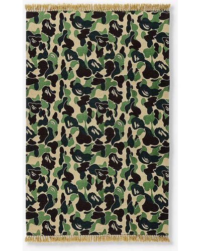 A Bathing Ape Ape Head Camouflage Woven Rug 194cm X 138cm - Green