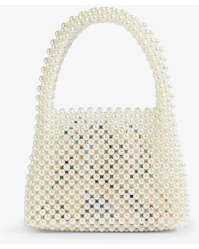 LK Bennett Pearl-embellished Woven Tote Bag - White