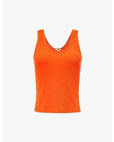 Vince Scoop-neck Rib-knit Cotton-blend Jersey Top - Orange