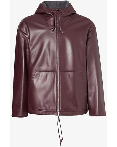 Bottega Veneta Drawstring-hood Dropped-shoulder Relaxed-fit Leather Jacket - Purple