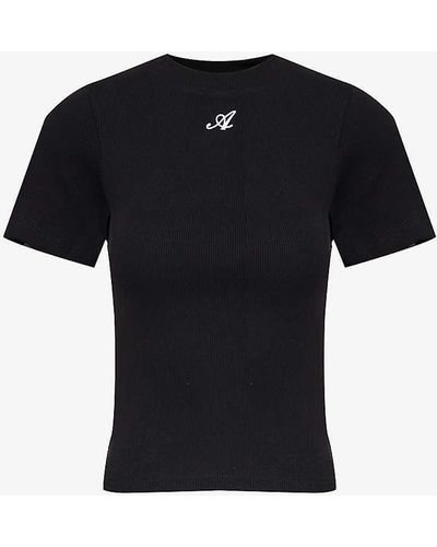 Axel Arigato Script Logo-embroidered Stretch-cotton Jersey T-shirt - Black