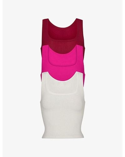Skims Ribbed Stretch-cotton Tank Top Pack Of Three - Pink