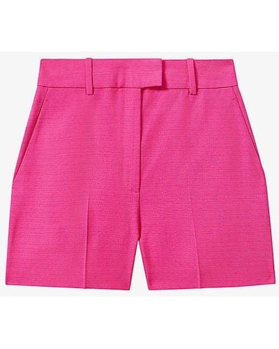 Reiss Hewey High-rise Textured Woven Shorts - Pink