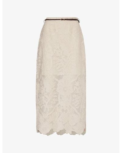 Zimmermann Ottie Floral-embroidered Linen Midi Skirt - Natural