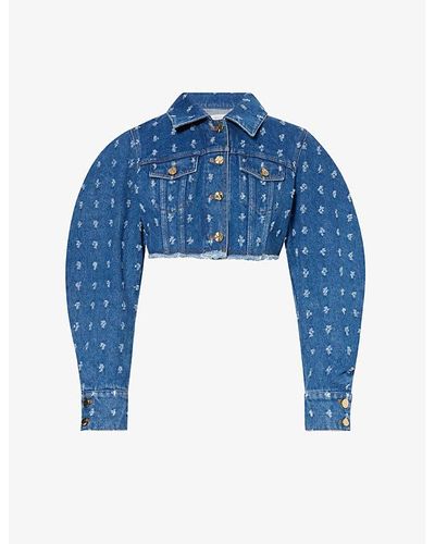 Nina Ricci Distressed-pattern Cropped Denim Jacket - Blue