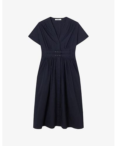 LK Bennett Blu-vy Eva Fit-and-flare Cotton Midi Dress - Blue