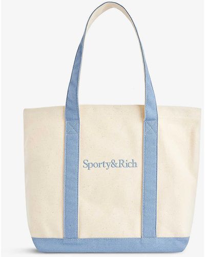 Sporty & Rich Logo-embroidered Twin-handle Cotton Tote Bag - White