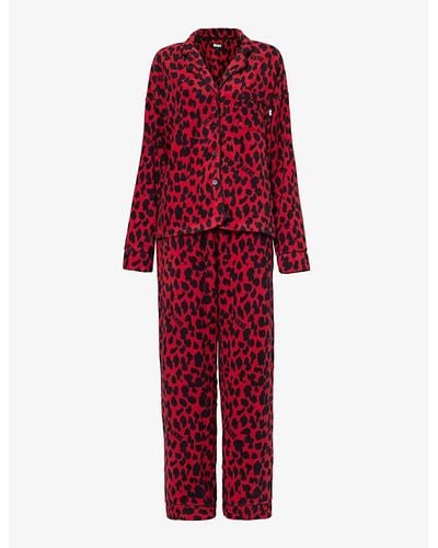 DKNY Branded Abstract-print Stretch-fleece Pyjama - Red