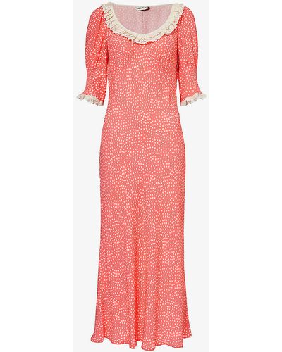 RIXO London Juliette Lace-trim Silk Woven Maxi Dress - Pink