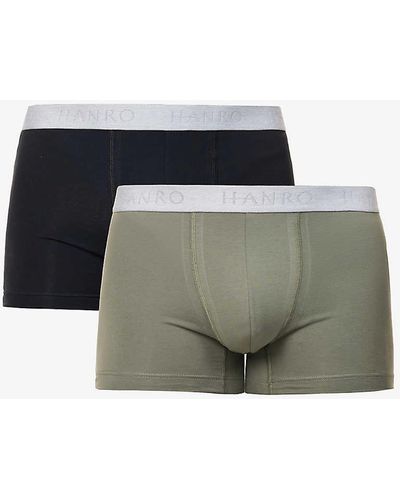 Hanro Branded-waistband Mid-rise Pack Of Two Stretch-cotton Trunk - Multicolour