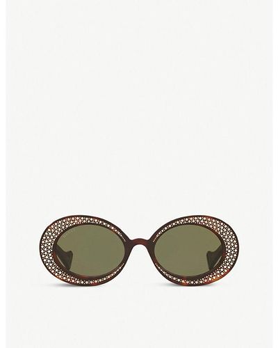 Gucci GG0618S 54 Crystal-studded Oval Acetate Sunglasses - Green