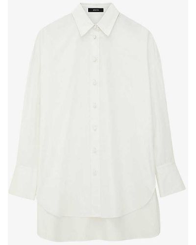 JOSEPH Curved-hem Long-sleeved Cotton Shirt - White