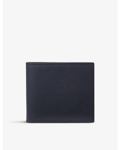 Smythson Panama Bi-fold Cross-grain Leather Wallet - Blue