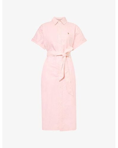 Polo Ralph Lauren Logo-embroidered Belted Cotton-piqué Midi Dress X - Pink