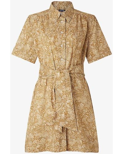 Soeur Maud Floral-pattern Short-sleeve Cotton Mini Dress - Natural