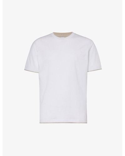 Eleventy Crewneck Ribbed-trim Cotton-jersey T-shirt - White