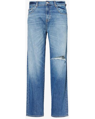 7 For All Mankind Ryan Exclusive Distressed Straight-leg Stretch-denim Jeans - Blue