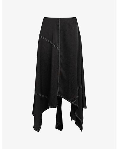 AllSaints Agnes Paneled Asymmetric-hem Stretch-woven Maxi Skirt - Black