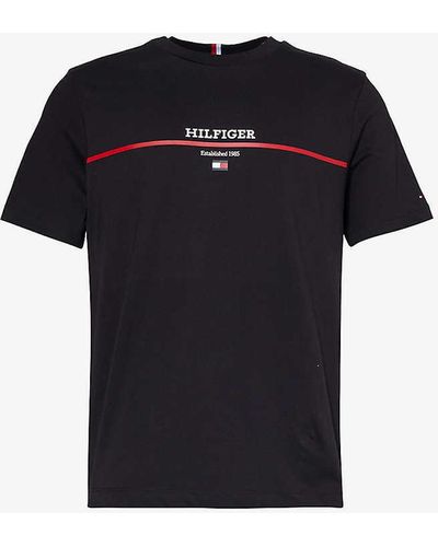 Tommy Hilfiger Logo-embroidered Short-sleeve Cotton-jersey T-shirt - Blue