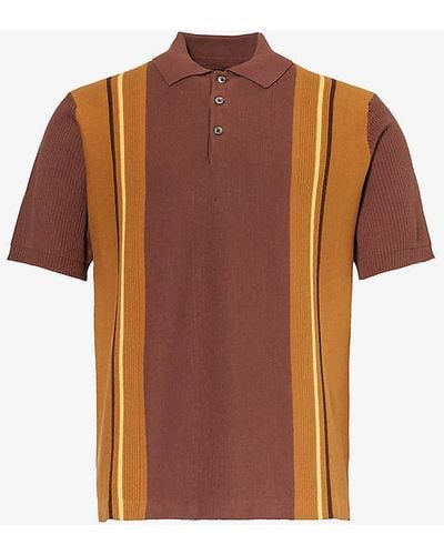 Beams Plus Striped Regular-fit Cotton Knitted Polo Shirt X - Brown