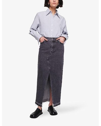 ALIGNE Hershy High-rise Frayed-hem Stretch-organic Denim Maxi Skirt - Blue