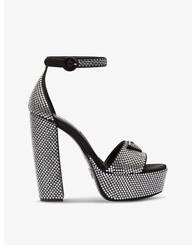 Prada Crystal-embellished Platform Satin Heeled Sandals - White