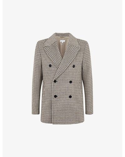 Reiss Albert Dogtooth Double-breasted Wool Coat - Grey
