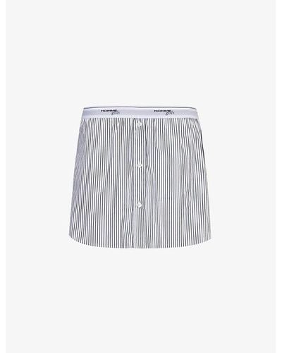 HOMMEGIRLS Striped Logo-embroidered Cotton-blend Mini Skirt X - Grey