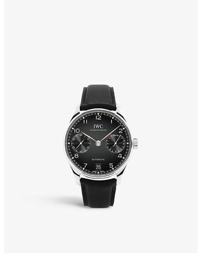 IWC Schaffhausen Iw500703 Portugieser Stainless-steel And Leather Automatic Watch - Black