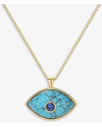 Celeste Starre Eyes On You Recycled 18ct Yellow -plated Brass, Turquoise And Lapis Pendant Necklace - Blue