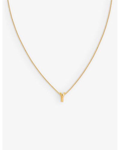 astrid miyu GOLD Initial Y 18ct plated Recycled Sterling Silver And Cubic Zirconia Pendant Necklace
