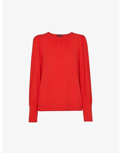 Whistles Round-neck Deep-cuff Woven Top - Red