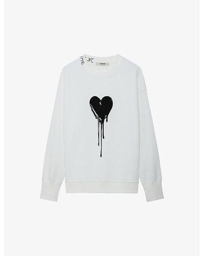 Zadig & Voltaire Oscar Heart-print Long-sleeve Cotton-jersey Sweatshirt - White
