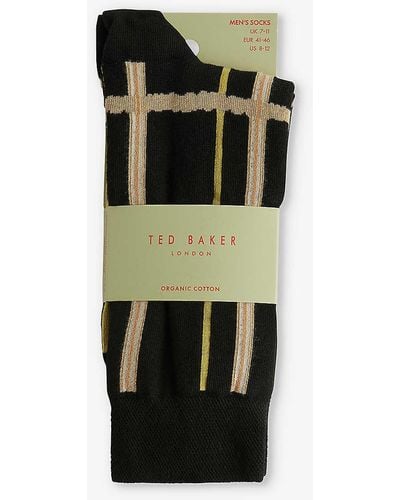 Ted Baker Sokkate Check-pattern Stretch Cotton-blend Socks - Black