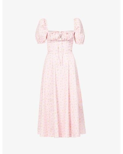 House Of Cb Tallulah Floral-print Cotton-blend Midi Dress - Pink