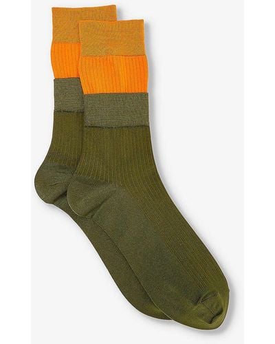 Sacai Branded Contrast-panel Knitted Socks - Green