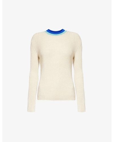 Dries Van Noten Contrast-trim Slim-fit Wool-blend Sweater - White