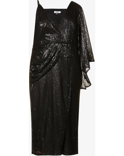 Chi Chi London Plus Size Sequin-embellished Woven Midi Wrap Dress - Black