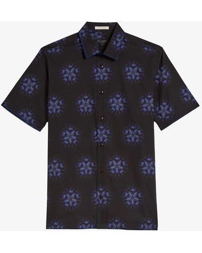 Ted Baker Floral- Print Cotton Shirt - Black